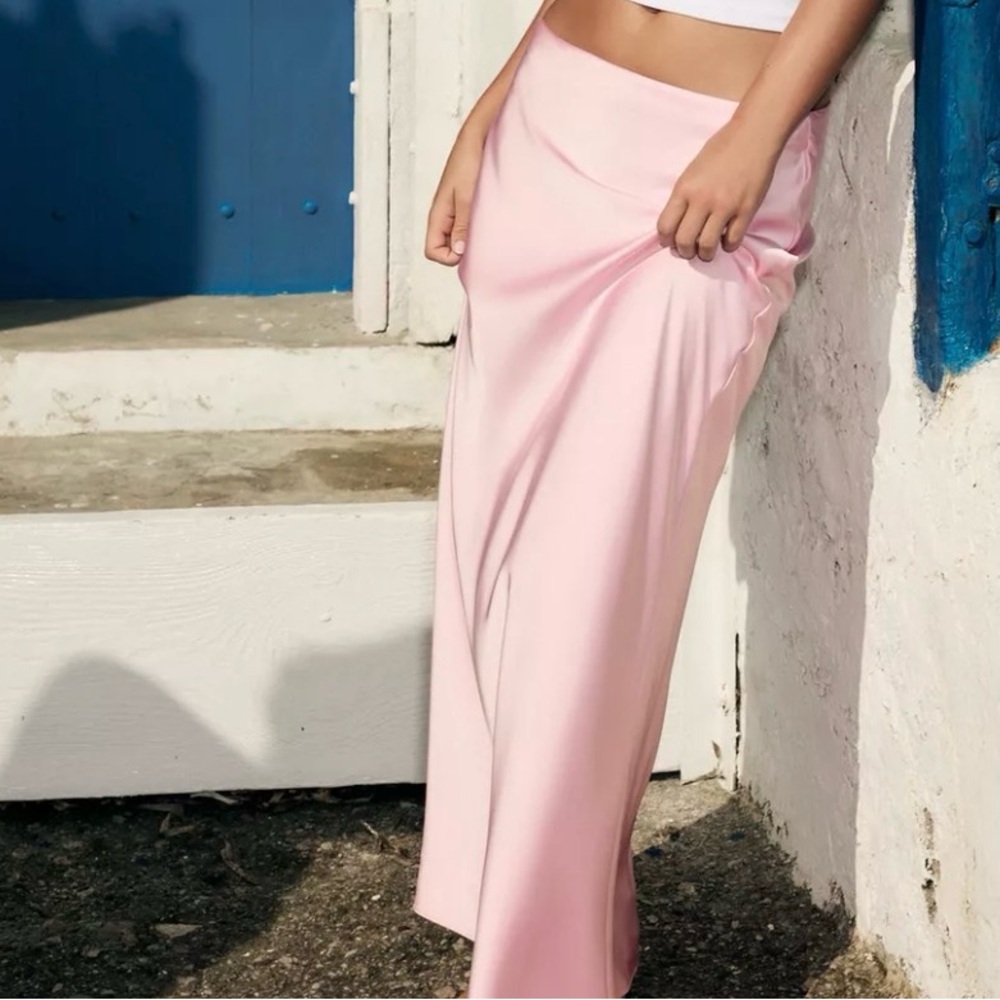 Zara Satink Pink Midi Skirt - Picture 5 of 5